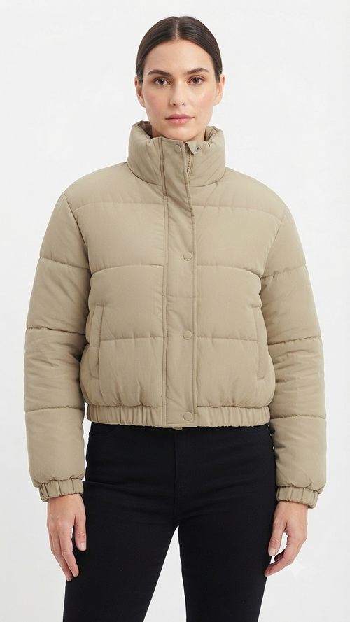 Chaqueta Puffer Corta con Cuello Alto Para Dama - Vista frontal