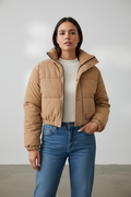 Chaqueta Puffer Corta con Cuello Alto Para Dama