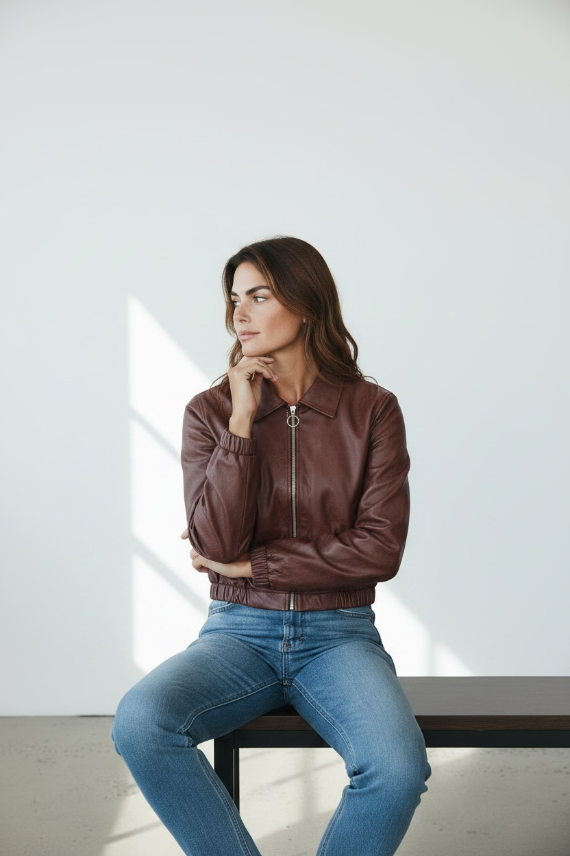 Chaqueta Bomber en Cuerina para Dama