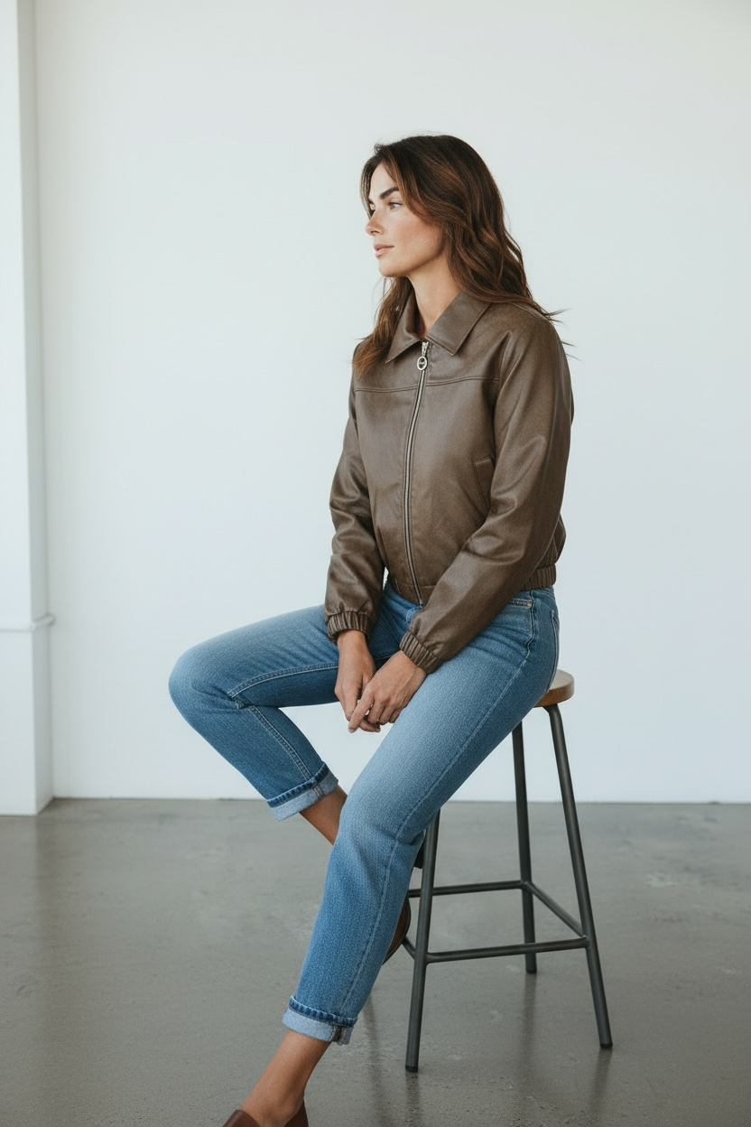 Chaqueta Bomber en Cuerina para Dama