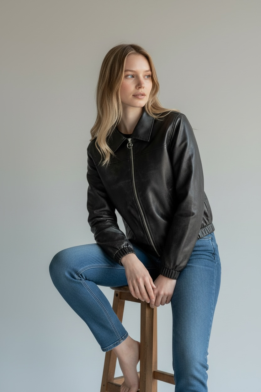 Chaqueta Bomber en Cuerina para Dama