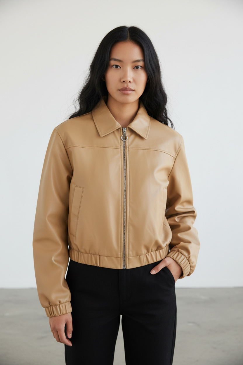 Chaqueta Bomber en Cuerina para Dama