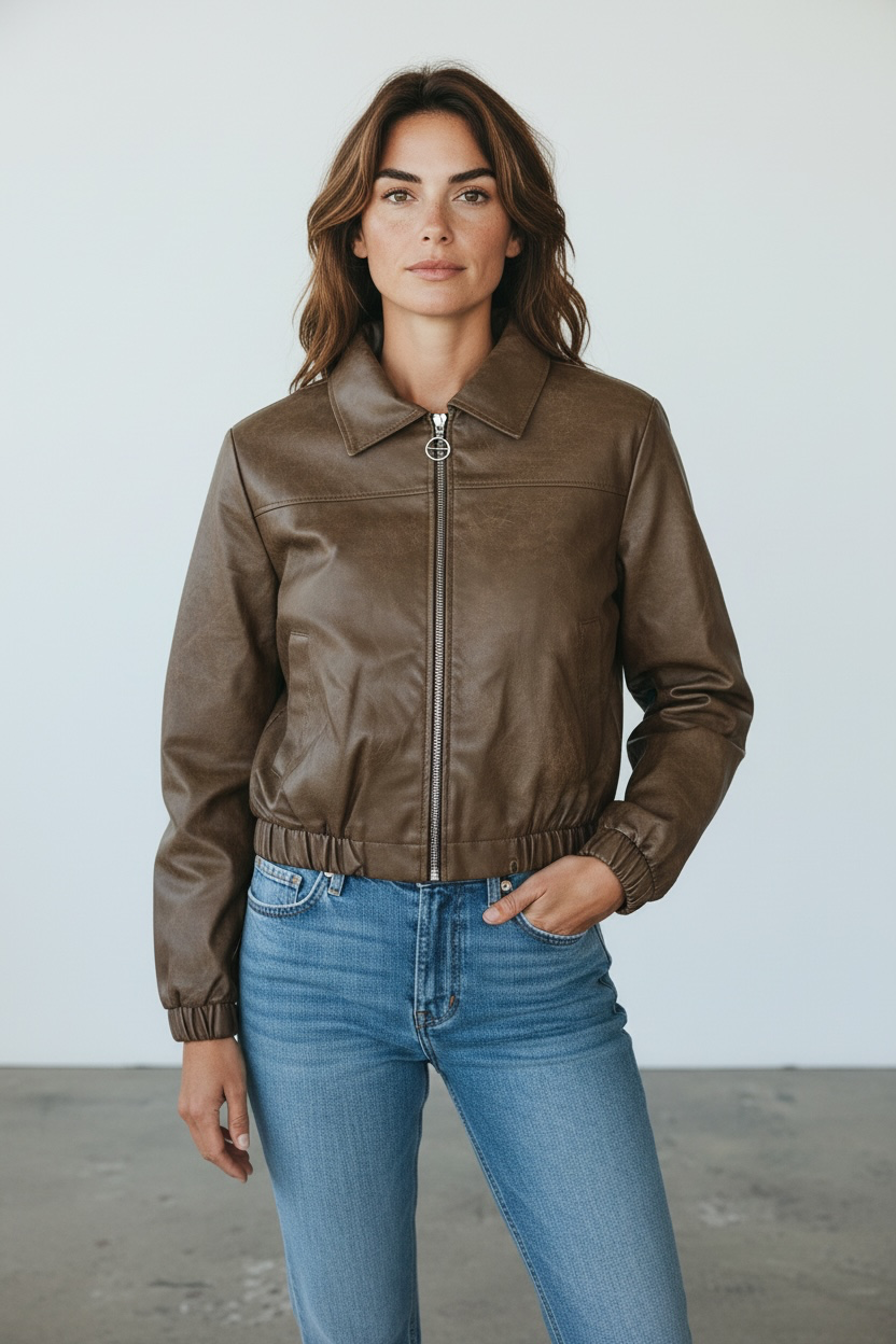 Chaqueta Bomber en Cuerina para Dama