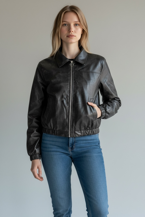 Chaqueta Bomber en Cuerina para Dama