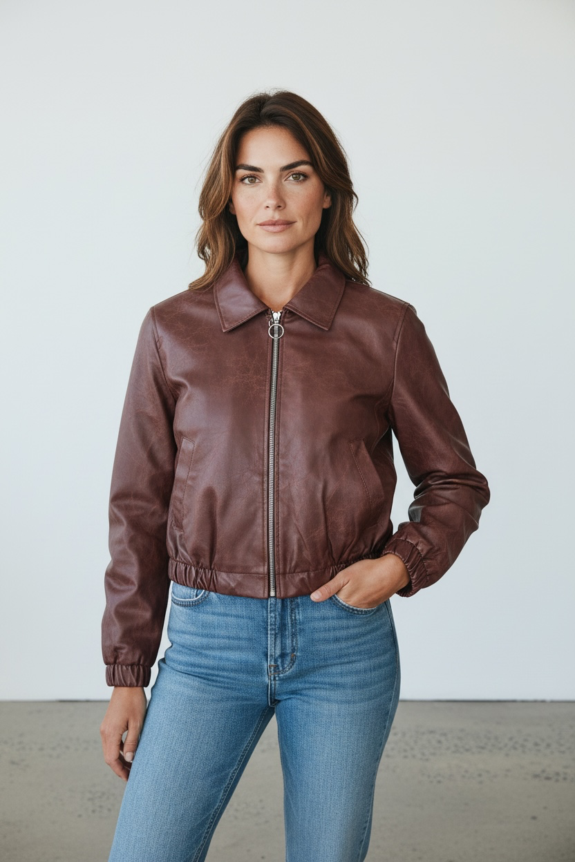 Chaqueta Bomber en Cuerina para Dama