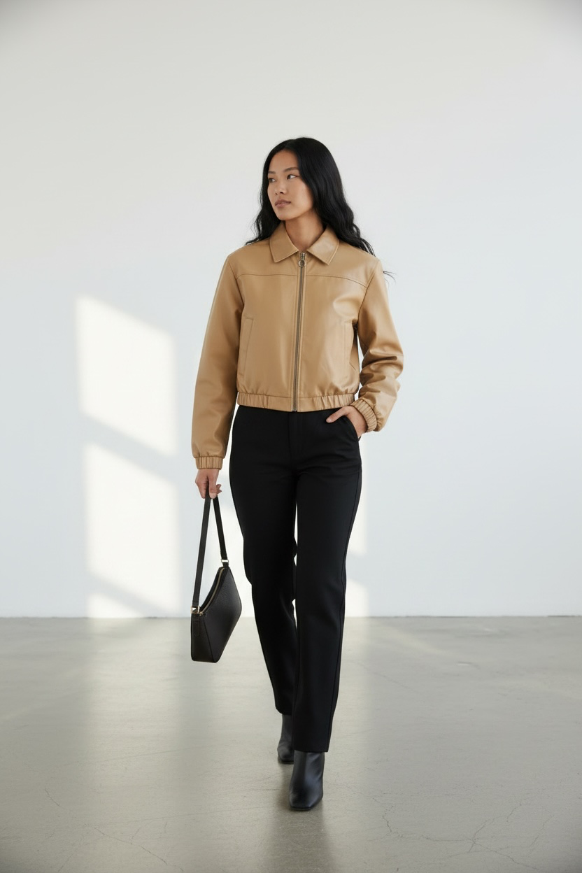 Chaqueta Bomber en Cuerina para Dama