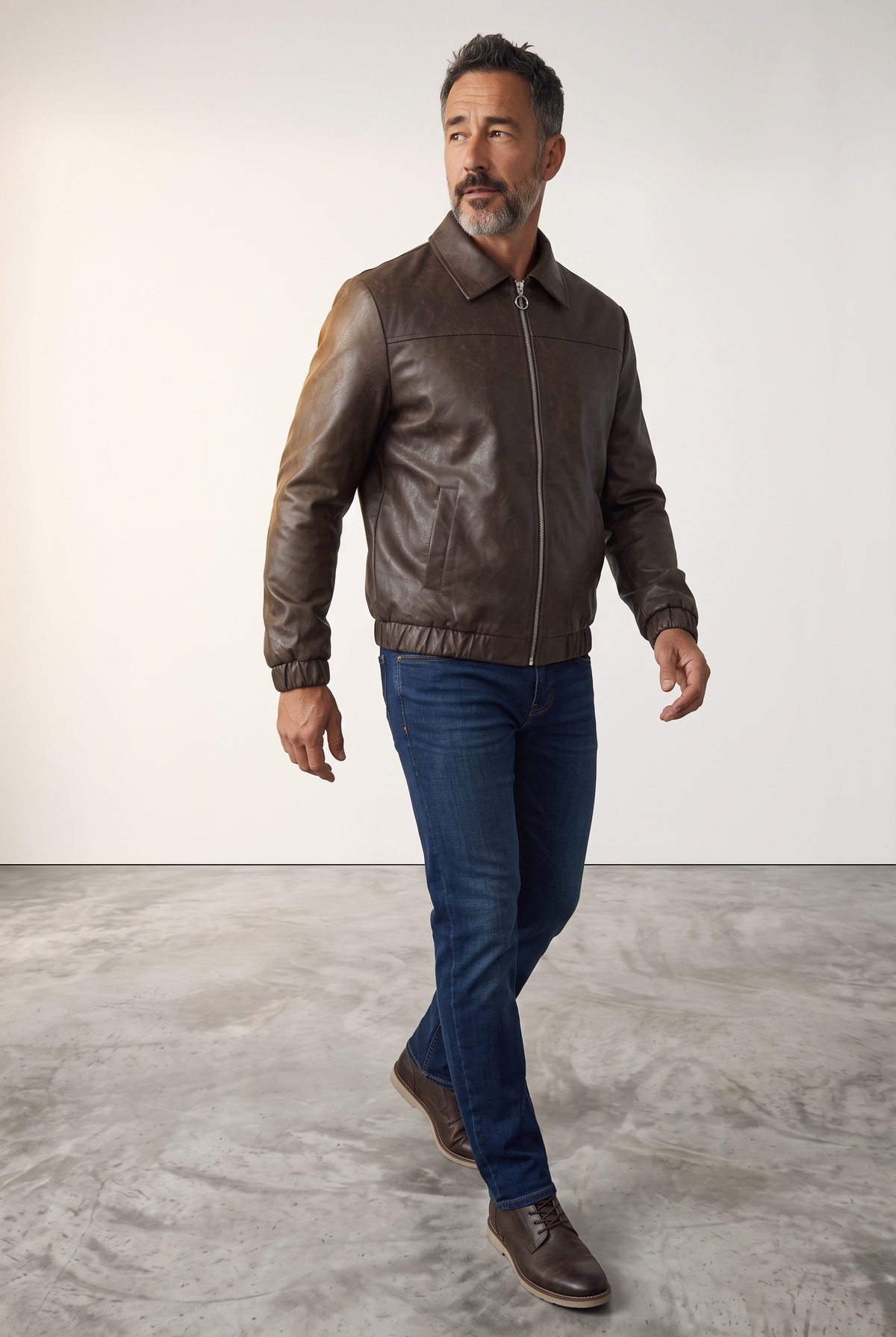 Chaqueta Bomber Cuerina Hombre - negro envejecido, postura sentado