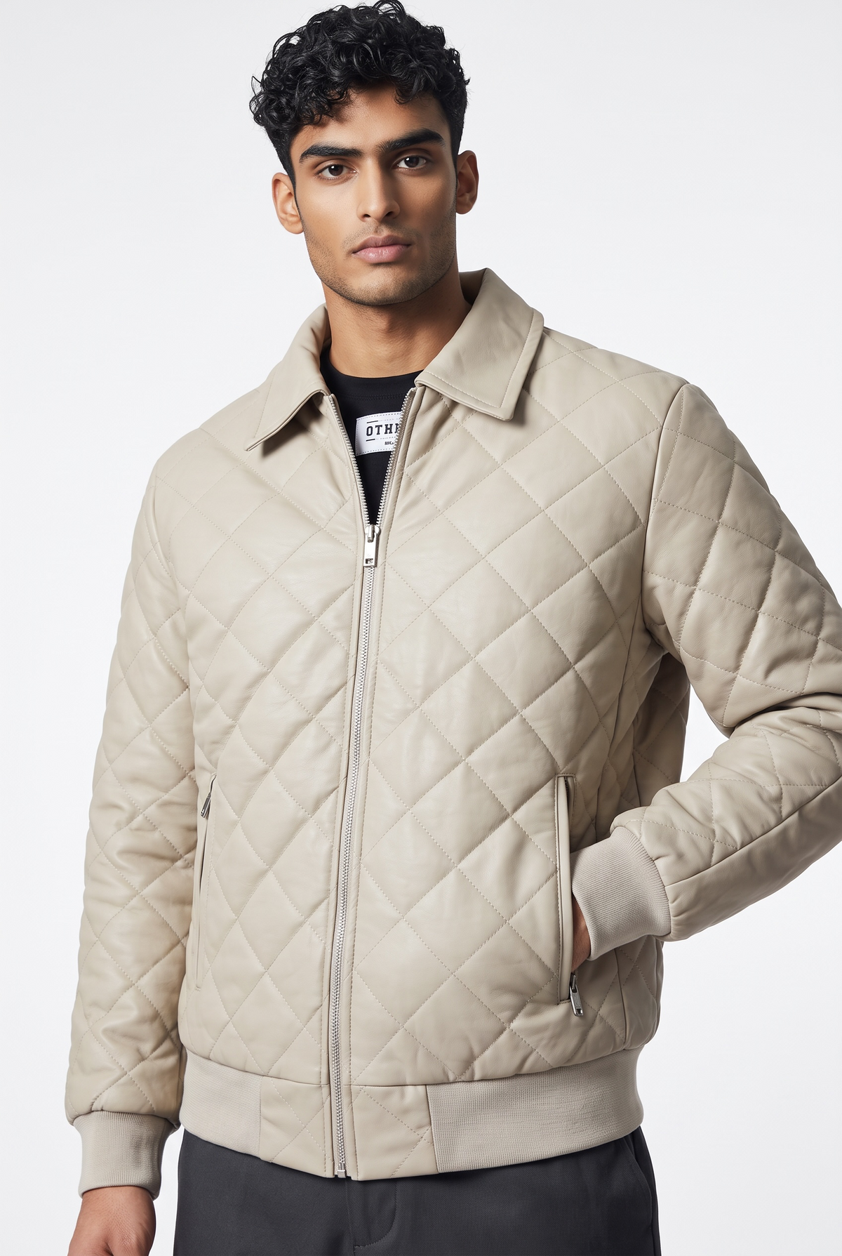Chaqueta Bomber Rombo Cuerina Textil Hombre