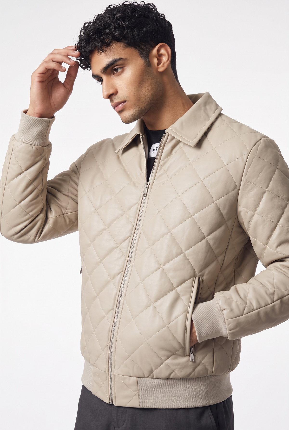 Chaqueta Bomber Rombo Cuerina Textil Hombre