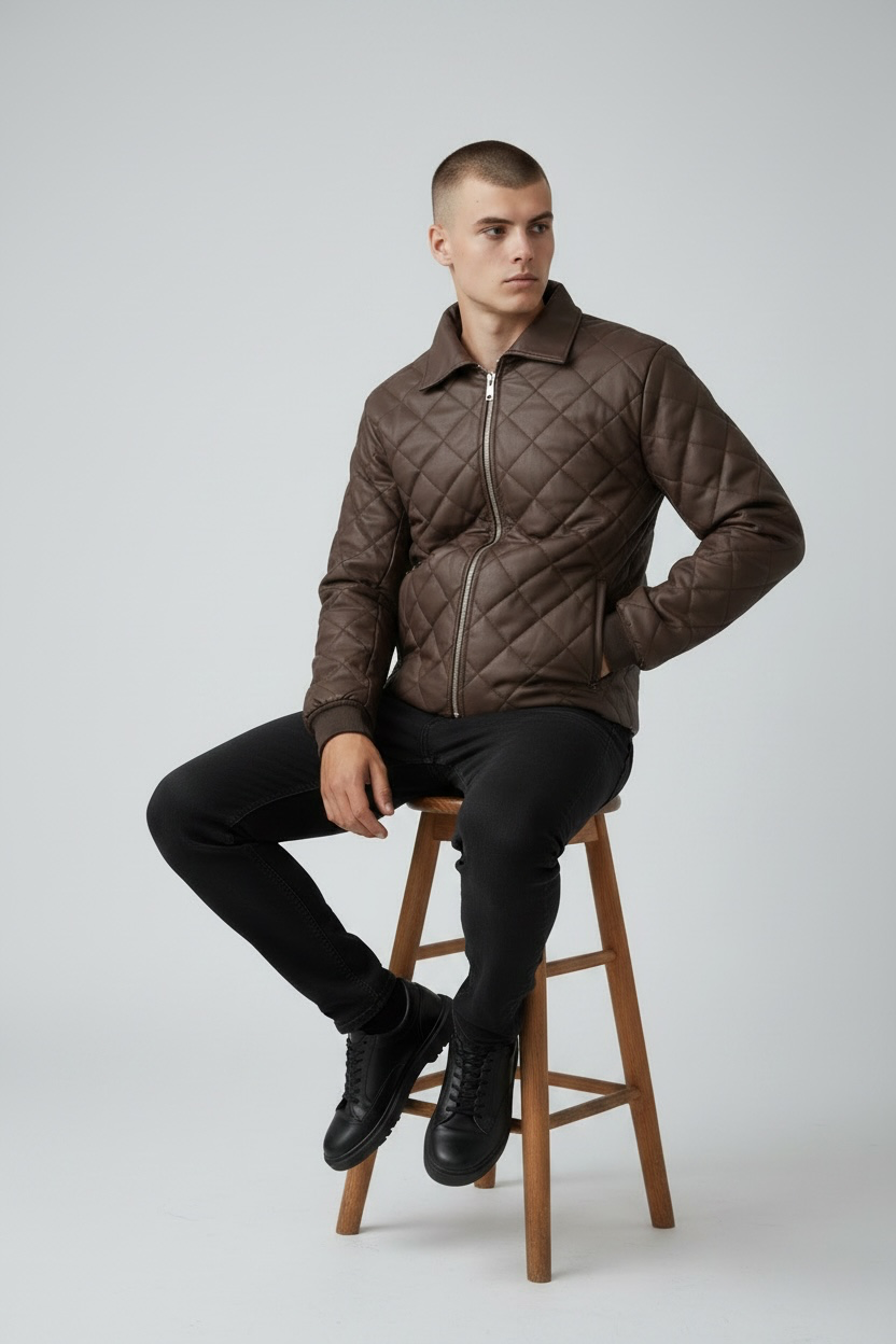 Chaqueta Bomber Rombo Cuerina Textil Hombre
